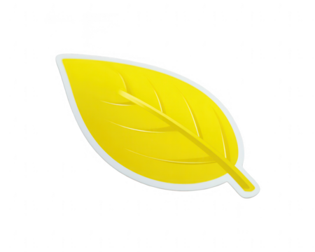 Yellow glossy leaf-shaped sticker on a white background, png, transparent
