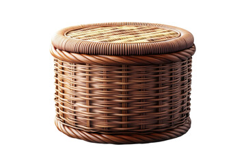 A rustic round wicker basket symbolizing warmth and comfort sits patiently awaiting cherished on transparent background