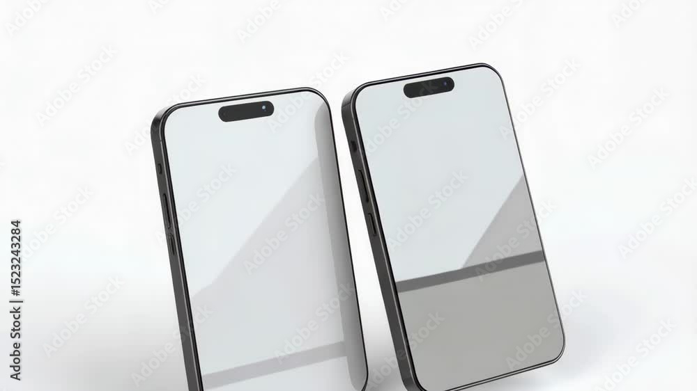 Aufkleber two modern touchscreen cellular phones standing on clean white background, isolated mobile device wi