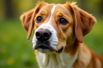 A close-up shot of a dog's face with a blurred background, perfect for use in pet-related or emotional content