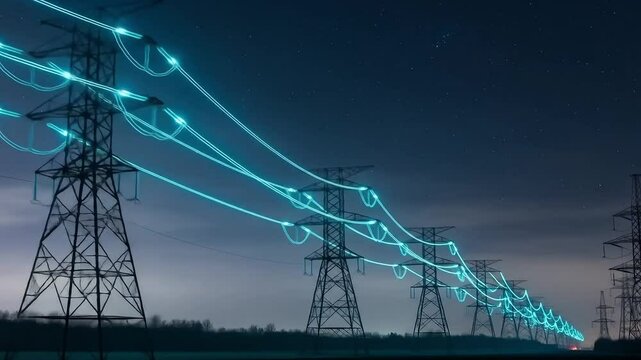 High-voltage electrical tower transmits power across vast distances. The powerful energy infrastructure symbolizes electricity supply, transmission networks, and industrial strength