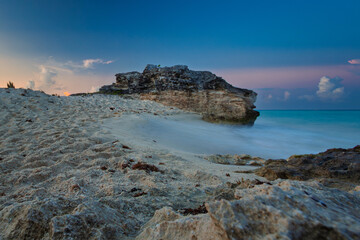 Beautiful beach at the Caribbean sea in Playa del Carmen at sunset, Mexico