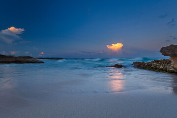 Beautiful beach at the Caribbean sea in Playa del Carmen at sunset, Mexico