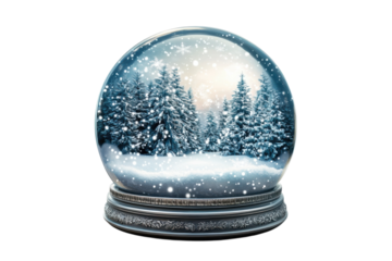Capturing the serene beauty of a winter wonderland encapsulated within a snow globe evoking on transparent background