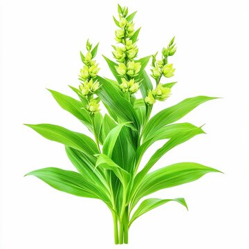 veratrum album false hellebore plant large green leaves and tall flowering spikes with greenishyellow blooms isolated on white transparent background