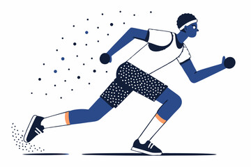 Fototapeta premium Blue - toned running figure illustration, sporty athlete, active running, dynamic movement, fitness theme, blue sportswear, running action, healthy life, vector design, energetic jogger.