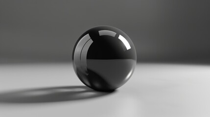 Glossy black sphere on light gray surface
