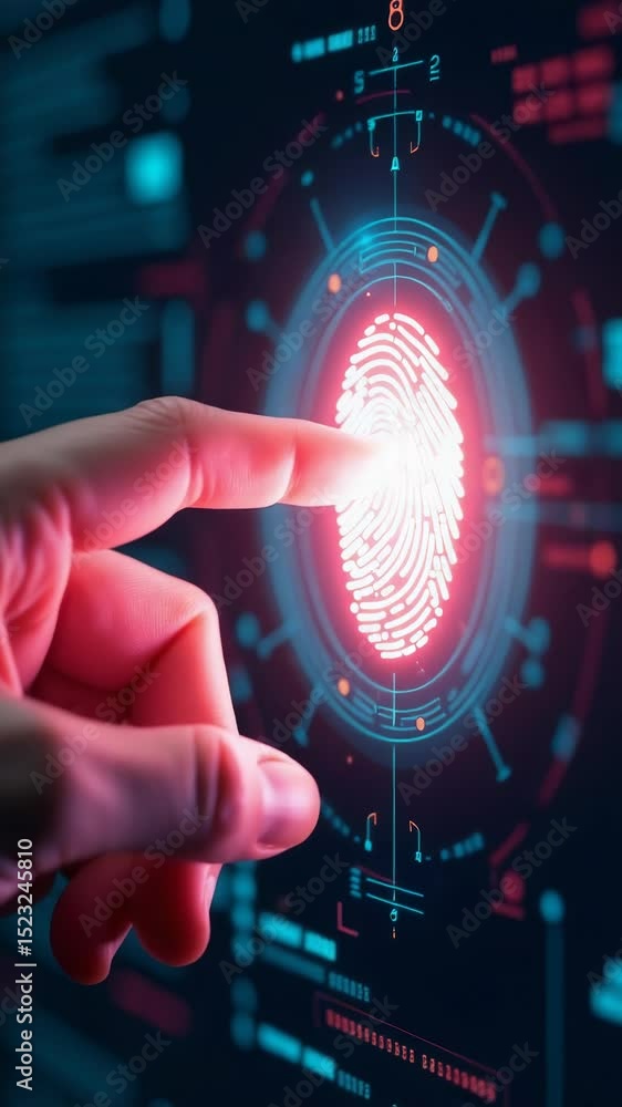 Poster a finger touches a fingerprint reader on a computer screen