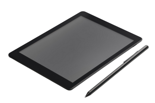 Unveiling a sleek tablet for creative inspiration and digital innovation with a stylus on a on transparent background
