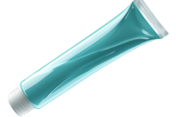 A refreshing turquoise gel tube ready to dispense coolness with a sleek and modern design on transparent background