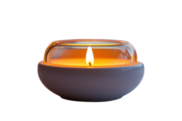 A warming candle glowing peacefully radiating comfort and serenity with gentle amber light in on transparent background