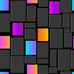 Seamless abstract geometric background with gray squares interspersed with bright colored squares in a random order. Vector illustration for your design in a stylish abstract form