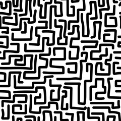 Seamless pattern with hand-drawn brush maze. Black and white vector background for your designs in abstract black and white style