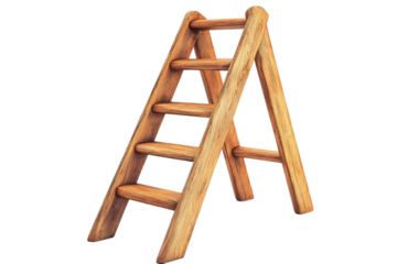 A rustic wooden ladder standing tall ready for new heights and adventures on a textured on transparent background
