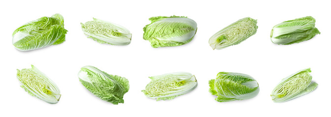 Fresh Chinese cabbage isolated on white, set