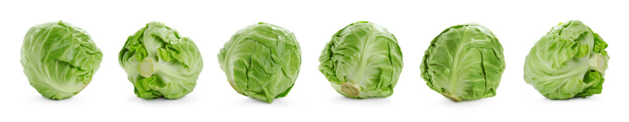 Fototapeta premium Fresh ripe cabbages on white background, set