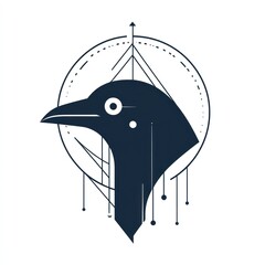 Silhouette raven head, geometric design