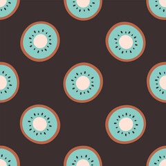 Seamless pattern with cute kiwi slices. Design for banner, wallpaper, textile, wrapping paper, background, cards. Vector illustration in flat style