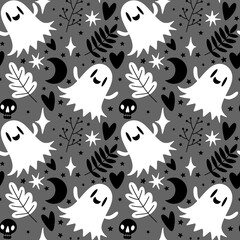 Halloween ghost seamless cute cartoon pattern for wrapping paper and fabrics
