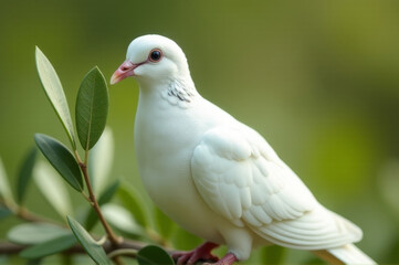 A white bird perches on the top of a tree branch, enjoying its surroundings