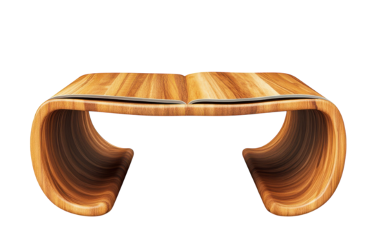 An elegant modern wooden bench seamlessly blending form and function in a living room crafted on transparent background