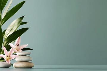 Natural Elements Combined With Calm Stones and Flowers Create a Serene Atmosphere in a Minimalist Setting