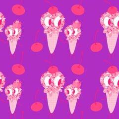 Summer cute food seamless ice cream family pattern for wrapping paper and fabrics