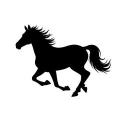 Running horse silhouette, black horse, equine, elegant, fast, powerful, wild, freedom, nature, animal, majestic, graceful, gallop, speed, energy, power, movement, dynamic, vibrant, art, design.