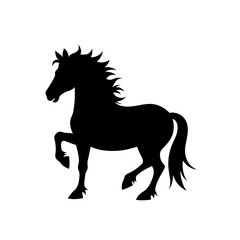 A majestic silhouette of a horse in mid-stride, exuding strength and elegance, captured against a plain backdrop.