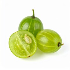 Mamoncillos on Isolated White Background &ndash; Small Green Berry-Like Fruit with Translucent Flesh and Organic Feel