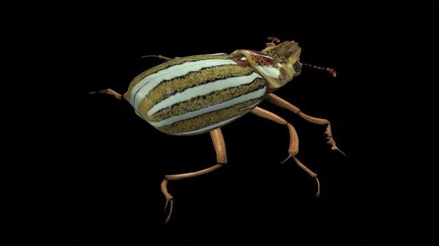 North American June Watermelon Beetle - Crawling Loop - Back Side Angle Close Up View - Alpha Channel - Realistic naturalistic 3D animation isolated on transparent background with alpha channel