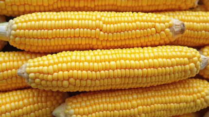 A top-down image of  ears of fresh shucked corn. Farmer's market. Homegrown sweet corn prepared to be boiled. From farm to kitchen.