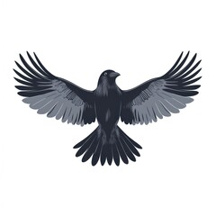 Fototapeta premium Raven in flight, wings spread wide. Detailed illustration of a dark bird soaring