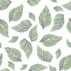 seamless pattern with green  leaves on white background 