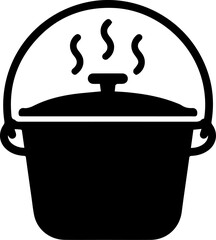 Rustic Cast Iron Pot with Steam Vector Icon – Cooking Symbol (Transparent Background)
