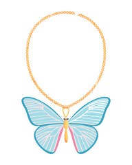 Gold Chain Necklace Light Blue Butterfly