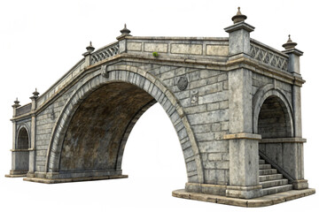 Fototapeta premium Vintage old arched stone bridge, isolated PNG transparent background