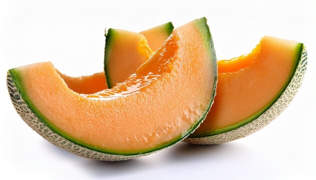 fresh cantaloupe melon slices isolated on white