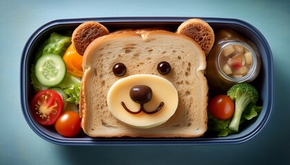 lunch box featuring a funny bear sandwich made with various ingredients funny bear sandwich lunch box food cute