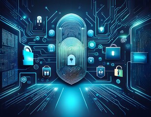vertical photo of cybersecurity and enterprise data protection with biometrics and encrypted files