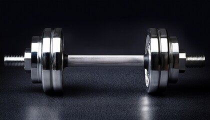 a minimalist image of a single chrome barbell on a gym floor