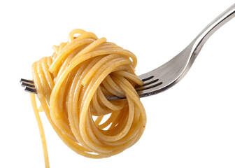 Spaghetti wrapped in a fork, isolated PNG transparent background