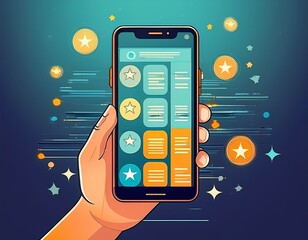 vertical image of service evaluation through mobile phone application excellent user experience