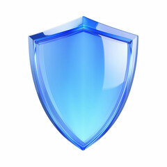 Glossy blue glass shield icon, isolated on transparent background.
