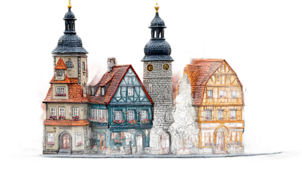 Miniature European Village with Towers HalfTimbered Houses and Floral Accents