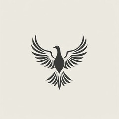 Fototapeta premium Stylized dove in flight, outlined in dark gray against a light gray background. 