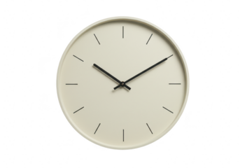 Modern beige round wall clock isolated on transparent background