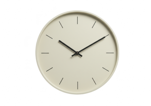 Modern beige round wall clock isolated on transparent background