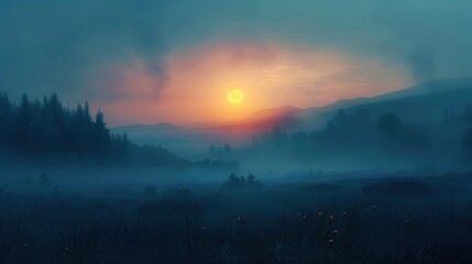 Fototapeta premium Misty Sunrise Mountain Valley