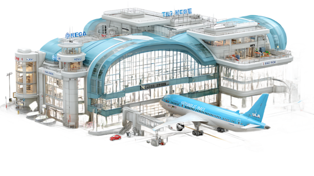 Modern Airport Terminal with Airplane and Jet Bridge Illustration